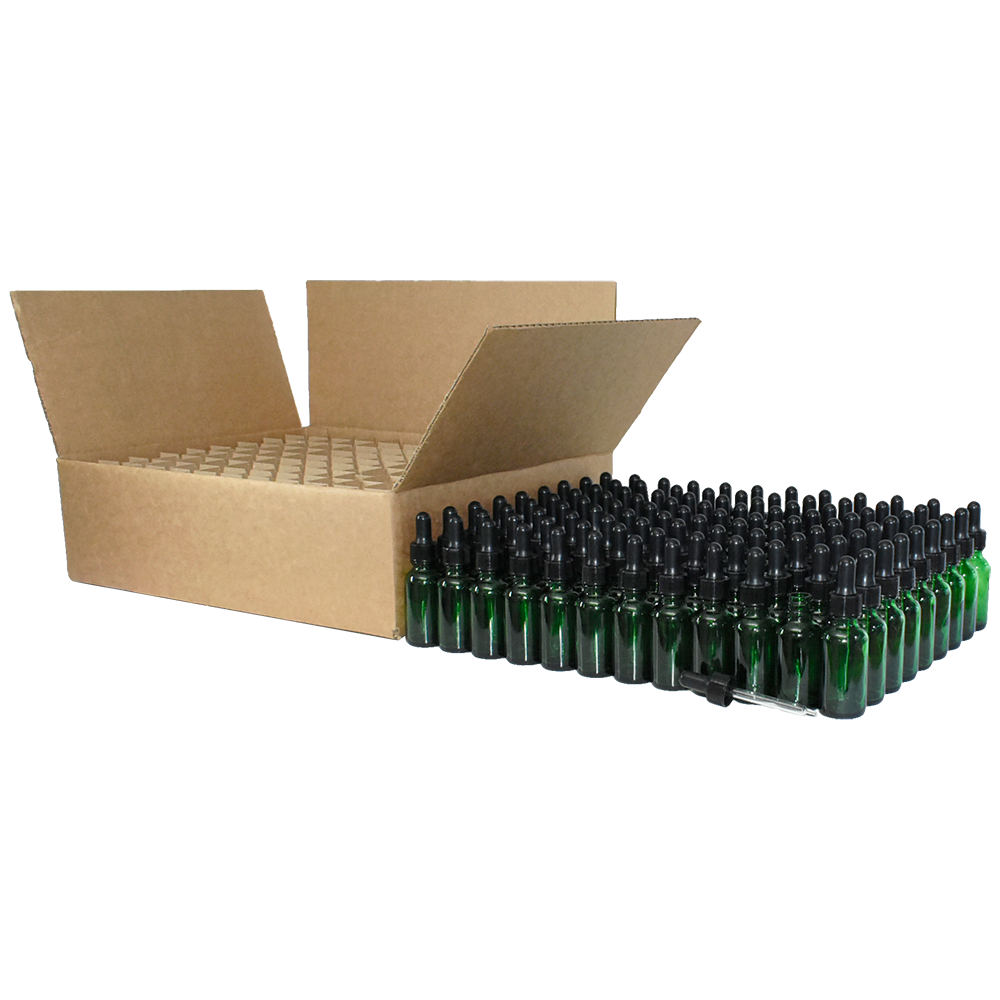 1 oz. Green Boston Round with Black Nitrile Glass Dropper (20/400) (V23) (V5)