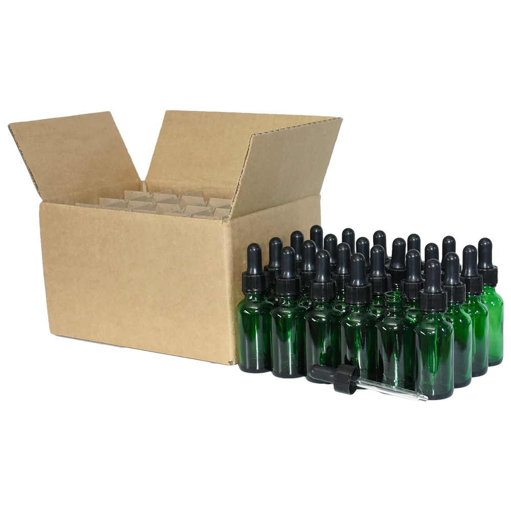 1 oz. Green Boston Round with Black Nitrile Glass Dropper (20/400) (V23) (V5)