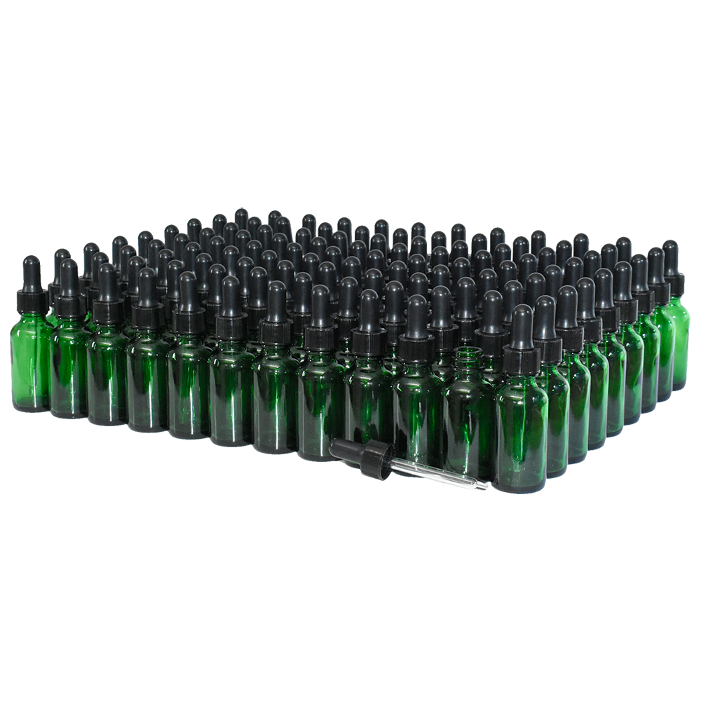 1 oz. Green Boston Round with Black Nitrile Glass Dropper (20/400) (V23) (V5)