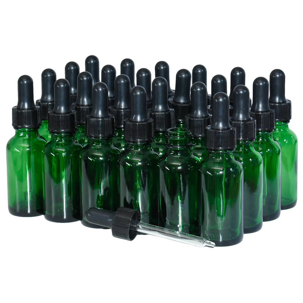1 oz. Green Boston Round with Black Nitrile Glass Dropper (20/400) (V23) (V5)