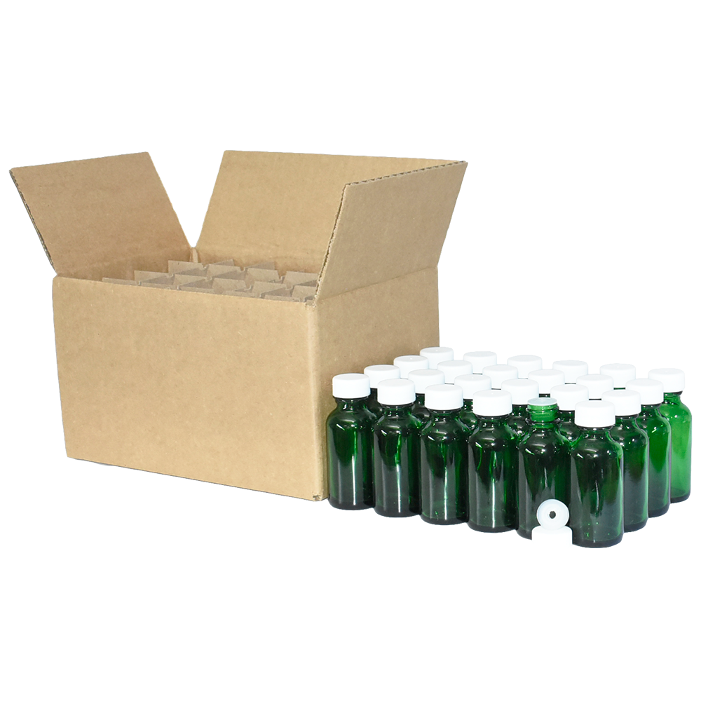 1 oz. Green Boston Round with Reducer and White Cap (20/400) (V23) (V1)