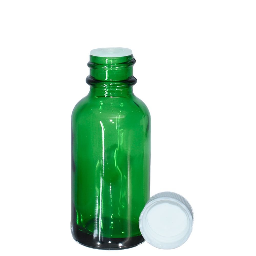 1 oz. Green Boston Round with Reducer and White Cap (20/400) (V23) (V1)