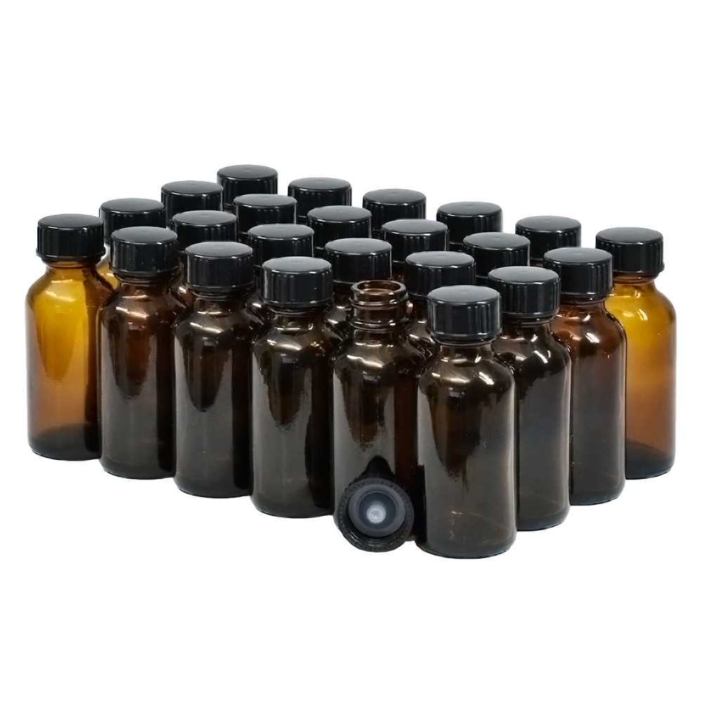 1 oz. Amber Boston Round with Black Poly Cone Cap (20/400) (V5) (V20)