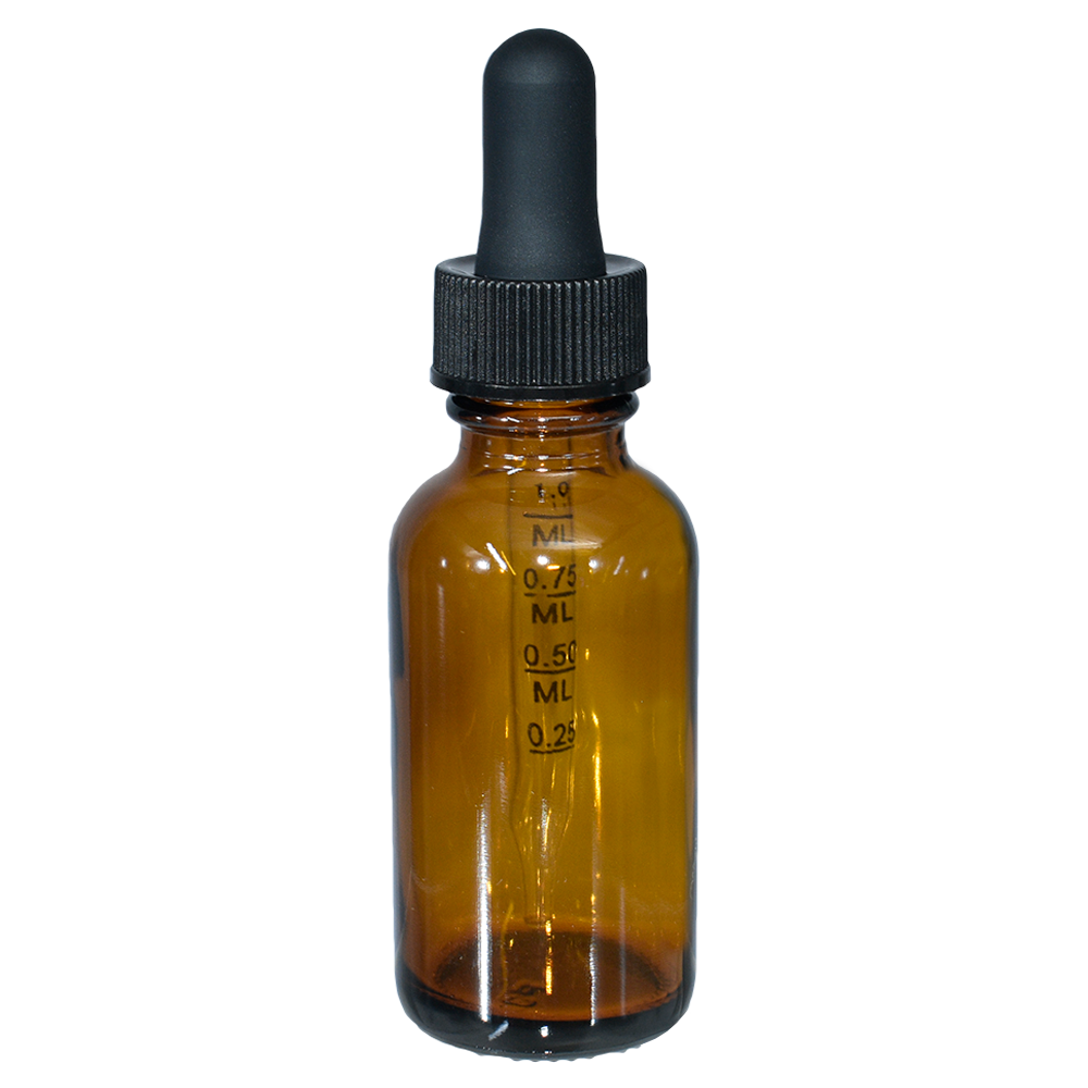 1 oz. Amber Boston Round with Large Bulb Graduated Black Glass Dropper (20/400) (V23) (V15)