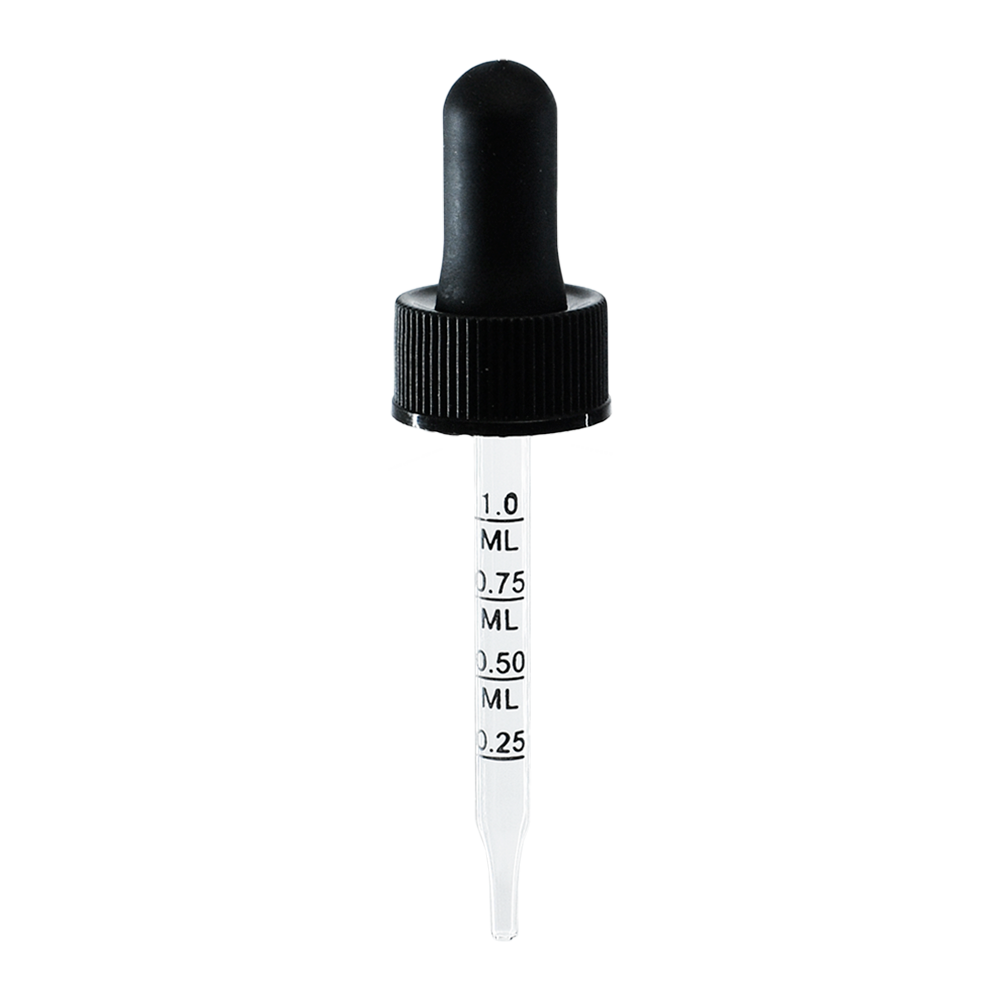 1 oz. Amber Boston Round with Large Bulb Graduated Black Glass Dropper (20/400) (V23) (V15)