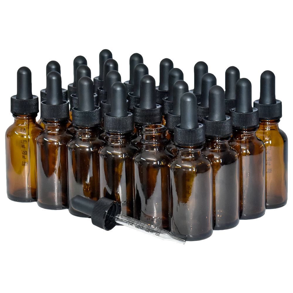 1 oz. Amber Boston Round with Large Bulb Graduated Black Glass Dropper (20/400) (V23) (V15)
