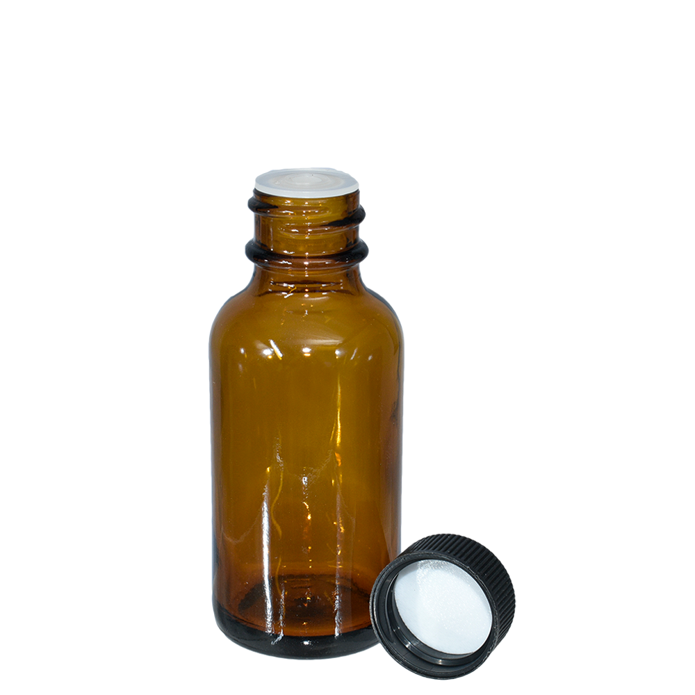 1 oz. Amber Boston Round with Reducer and Black Cap (20/400) (V23) (V6)