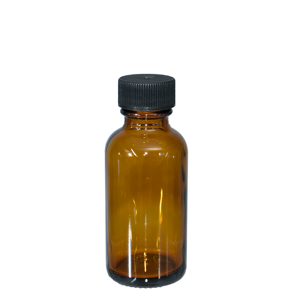1 oz. Amber Boston Round with Reducer and Black Cap (20/400) (V23) (V6)