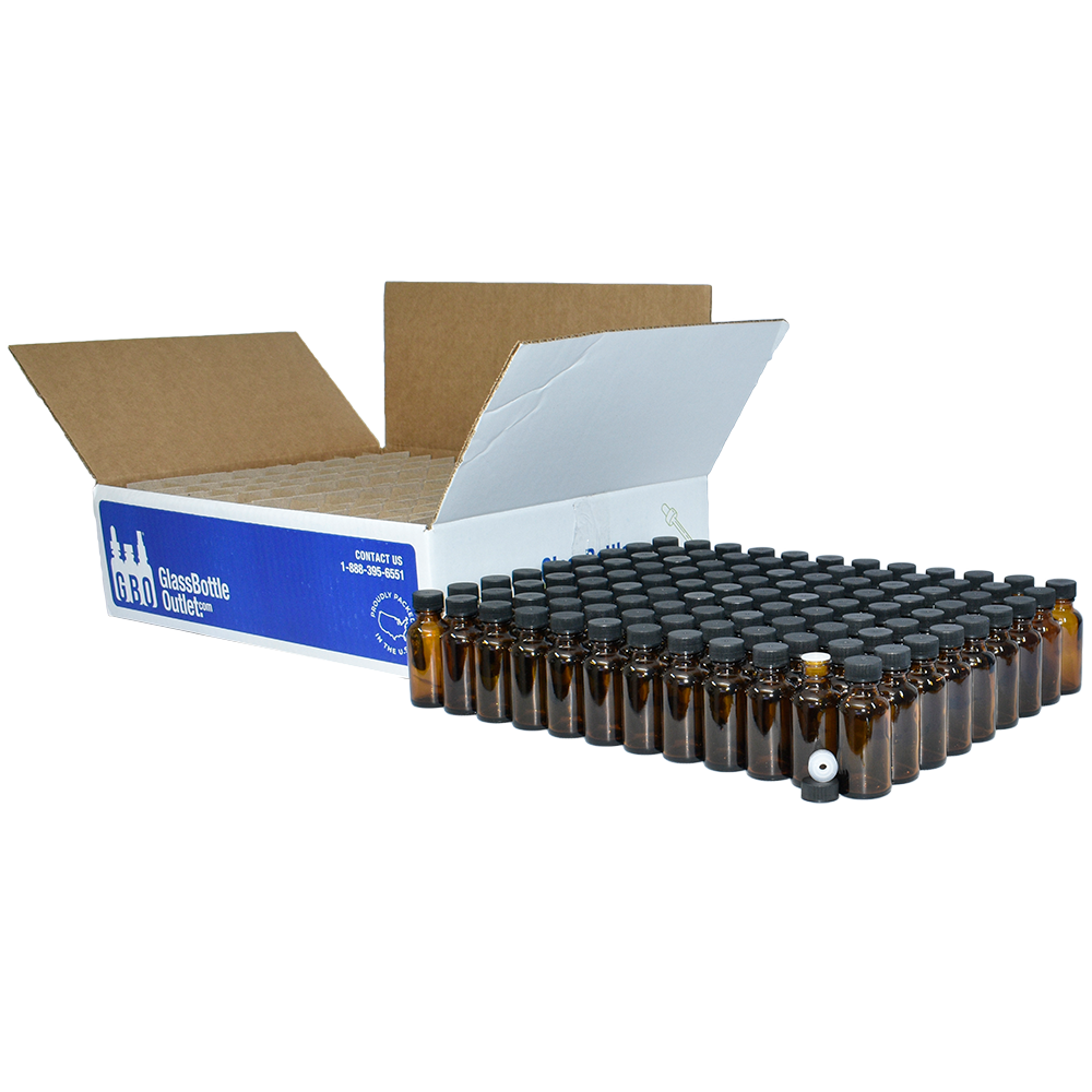 1 oz. Amber Boston Round with Reducer and Black Cap (20/400) (V8) (V6)