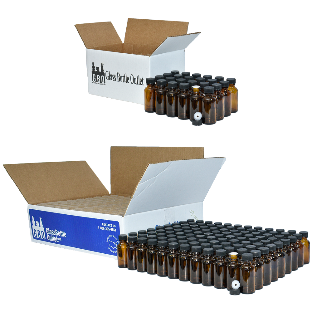 1 oz. Amber Boston Round with Reducer and Black Cap (20/400) (V8) (V6)