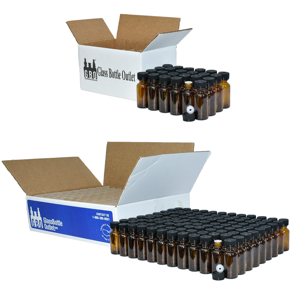 1 oz. Amber Boston Round with Reducer and Black Child-Resistant Cap (20/400) (V8) (V6)