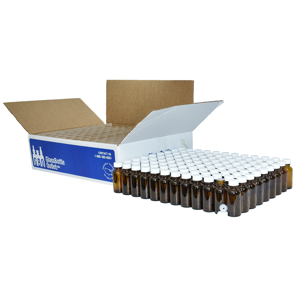 1 oz. Amber Boston Round with Reducer and White Cap (20/400) (V8) (V1)