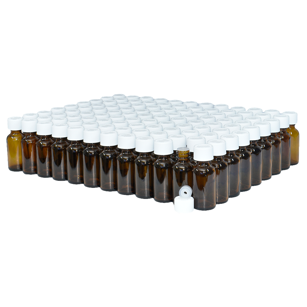 1 oz. Amber Boston Round with Reducer and White Child-Resistant Cap (20/400) (V23) (V6)