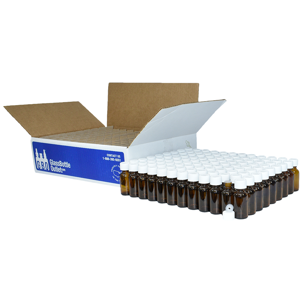 1 oz. Amber Boston Round with Reducer and White Child-Resistant Cap (20/400) (V8) (V1)