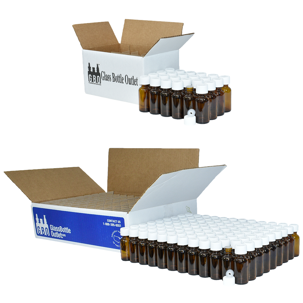 1 oz. Amber Boston Round with Reducer and White Child-Resistant Cap (20/400) (V8) (V1)