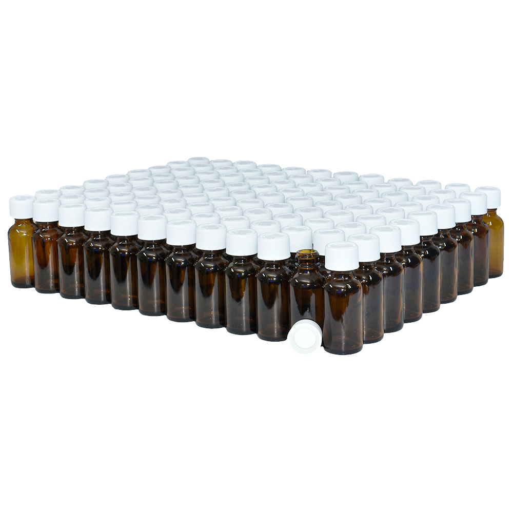 1 oz. Amber Boston Round with White Child-Resistant Cap (20/400) (V23) (V1)