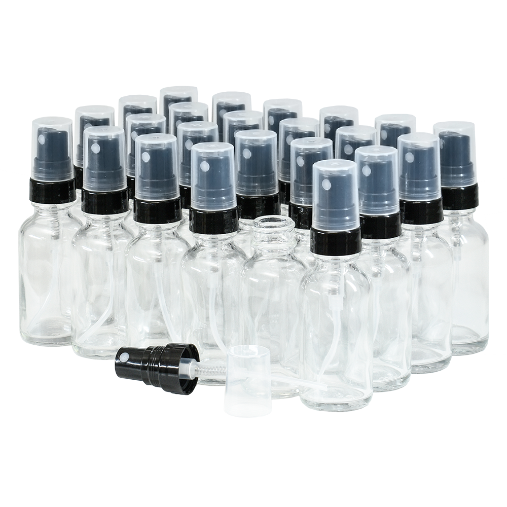 1 oz. Clear Boston Round with Black Fine-Mist Sprayer (Smooth) (.16 ml Per Spray) (20/400) (V20) (V20)