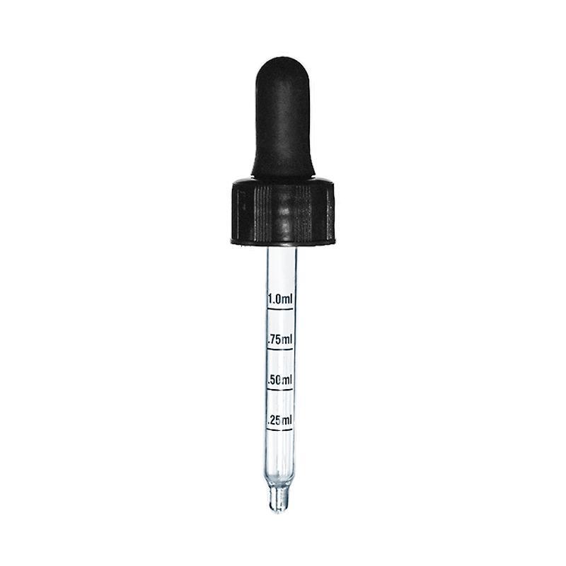 1 oz. Clear Boston Round with Black Graduated Nitrile Glass Dropper (20/400) (V23) (V12)