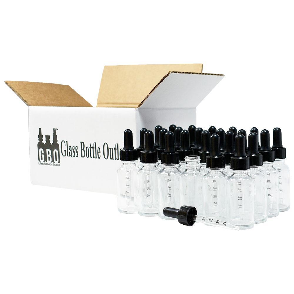 1 oz. Clear Boston Round with Black Graduated Nitrile Glass Dropper (20/400) (V23) (V12)