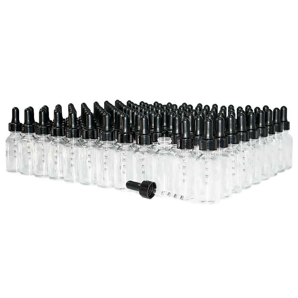 1 oz. Clear Boston Round with Black Graduated Nitrile Glass Dropper (20/400) (V23) (V12)