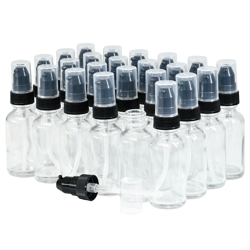 1 oz. Clear Boston Round with Black Treatment Pump (20/400) (V20) (V20)