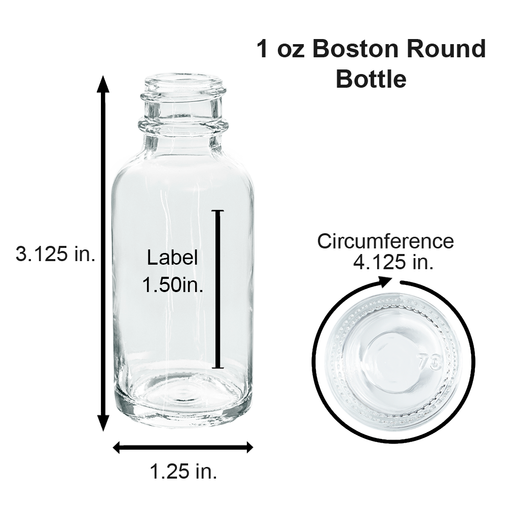 1 oz. Clear Boston Round with Reducer and Black Cap (20/400) (V23) (V6)