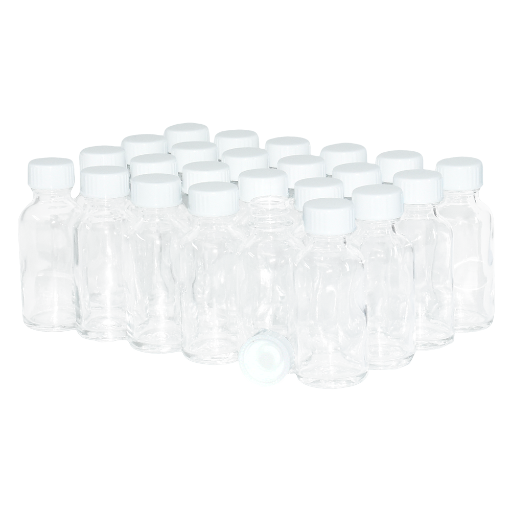 1 oz. Clear Boston Round with White Cone Lined Cap (20/400) (V23) (V20)-Glass Bottle Outlet
