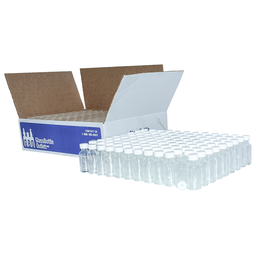 1 oz. Clear Boston Round with White Cone Lined Cap (20/400) (V8) (V20)