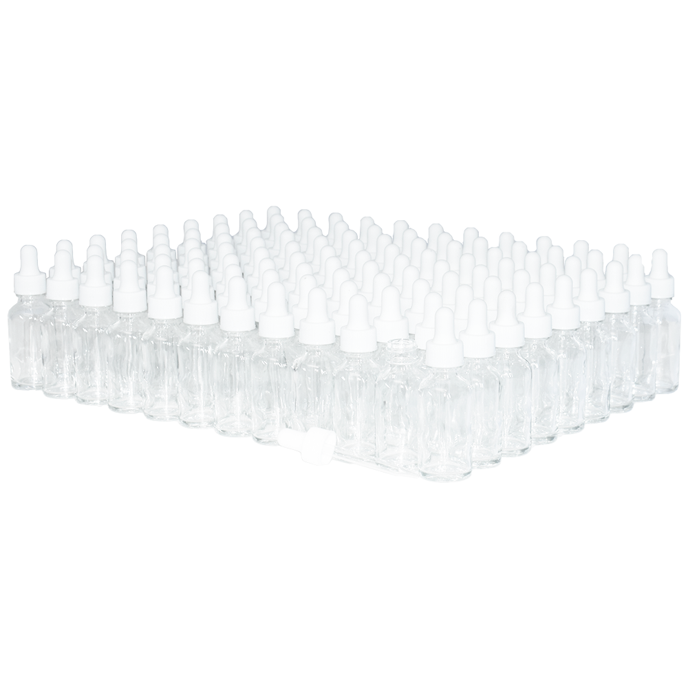 1 oz. Clear Boston Round with White Glass Dropper (20/400) (V23) (V8)