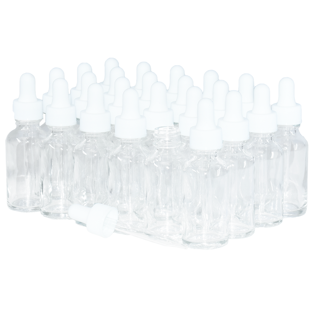 1 oz. Clear Boston Round with White Glass Dropper (20/400) (V23) (V8)