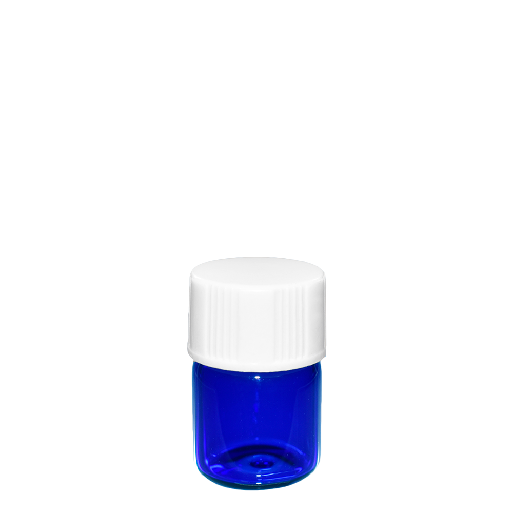 1/4 Dram Cobalt Blue Glass Bottle with White Phenolic Cap (13/425) (V2) (V2)