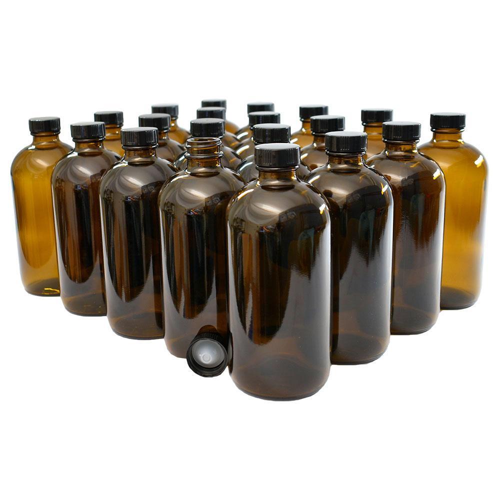 16 oz. Amber Boston Round with Black Poly Cone Cap (28/400) (V5) (V5)