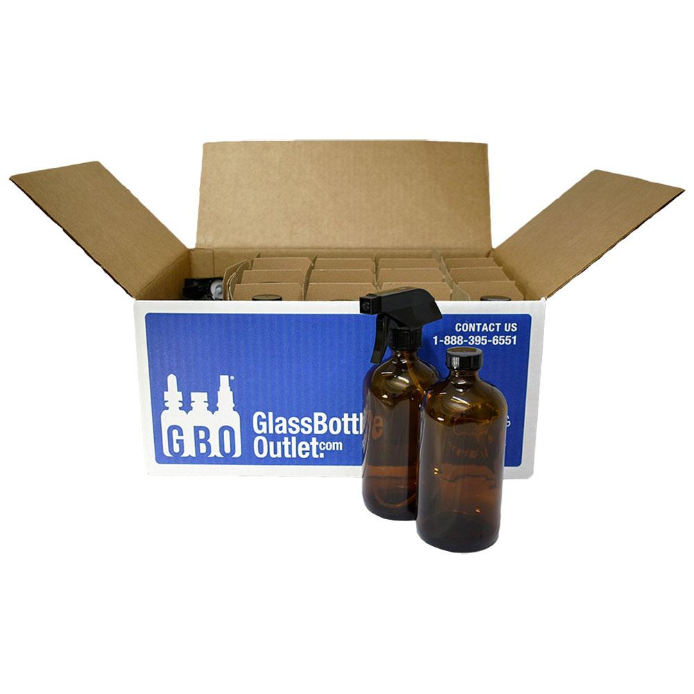 16 oz. Amber Boston Round with Black Poly Cone Caps and Black Trigger Sprayers (28/400) (V23) (V5) (V13)