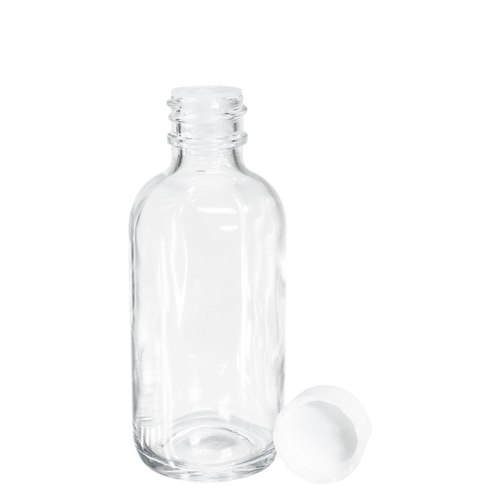 2 oz. Clear Boston Round with Reducer and White Cap (20/400) (V23) (V1)