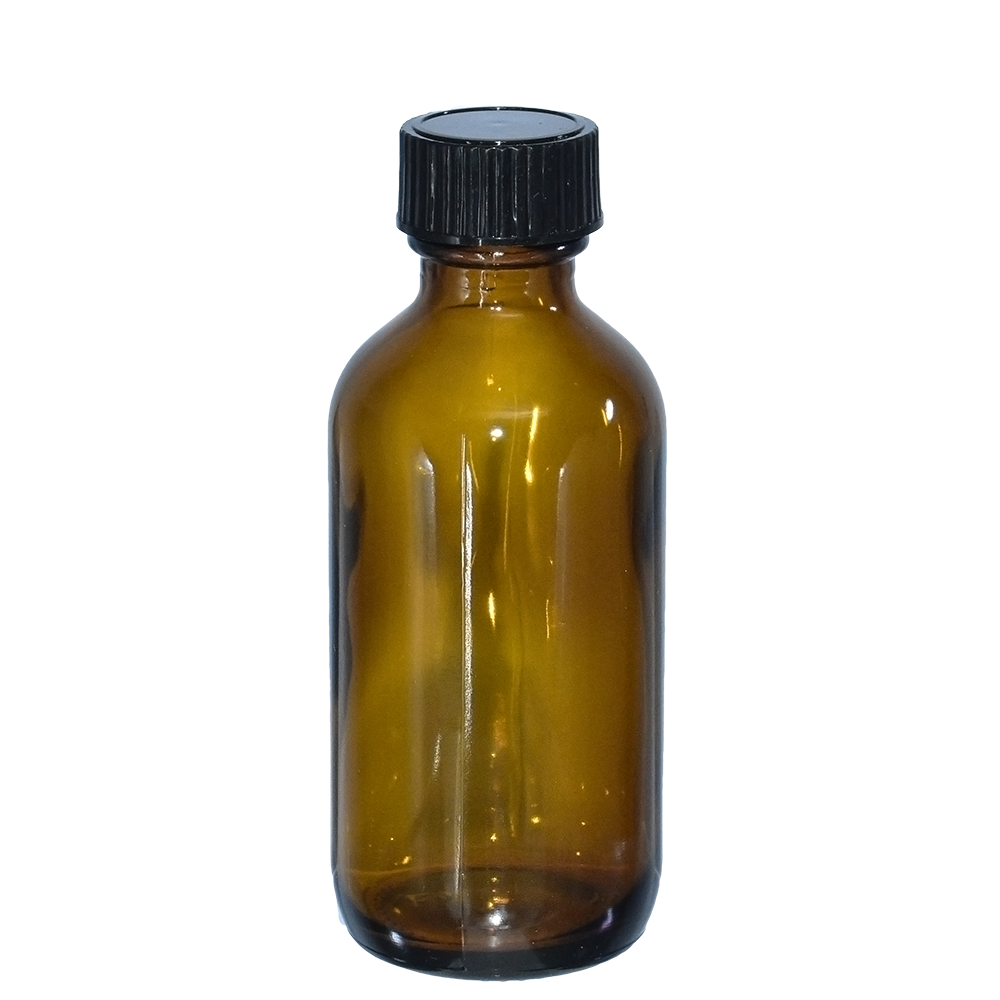 2 oz. Amber Boston Round with Black Cone Cap (20/400) (V23) (V10)