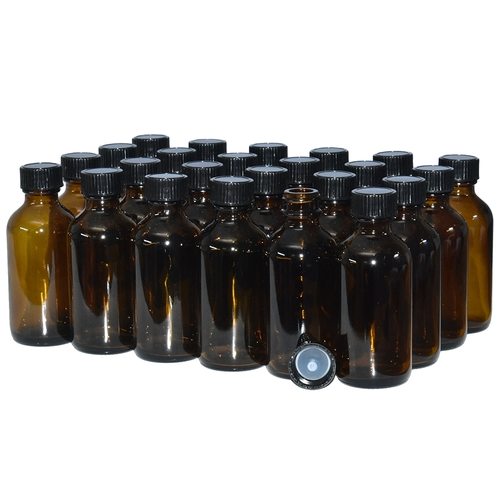 2 oz. Amber Boston Round with Black Cone Cap (20/400) (V23) (V10)