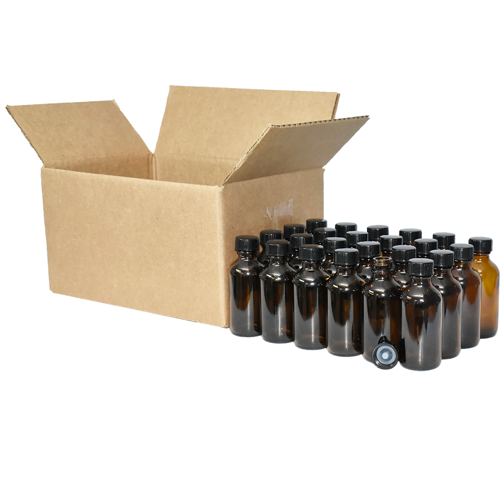 2 oz. Amber Boston Round with Black Cone Cap (20/400) (V23) (V20)