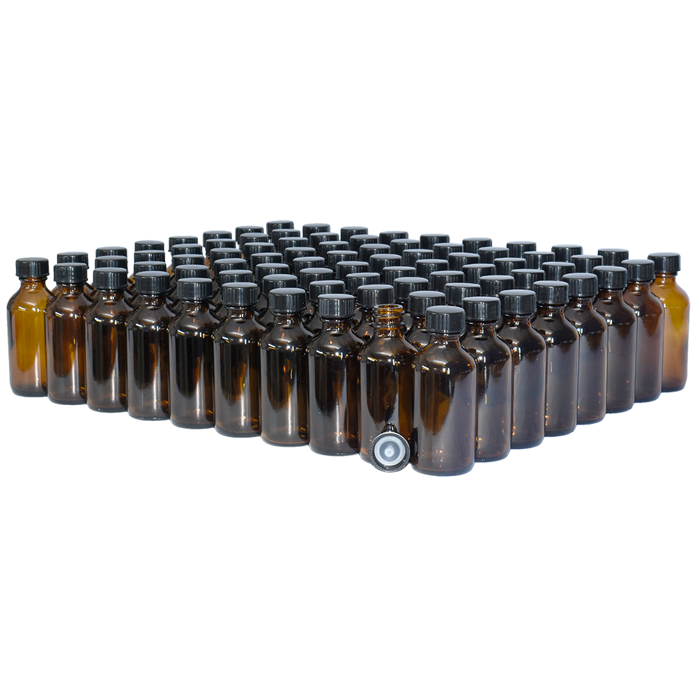 2 oz. Amber Boston Round with Black Cone Cap (20/400) (V23) (V20)