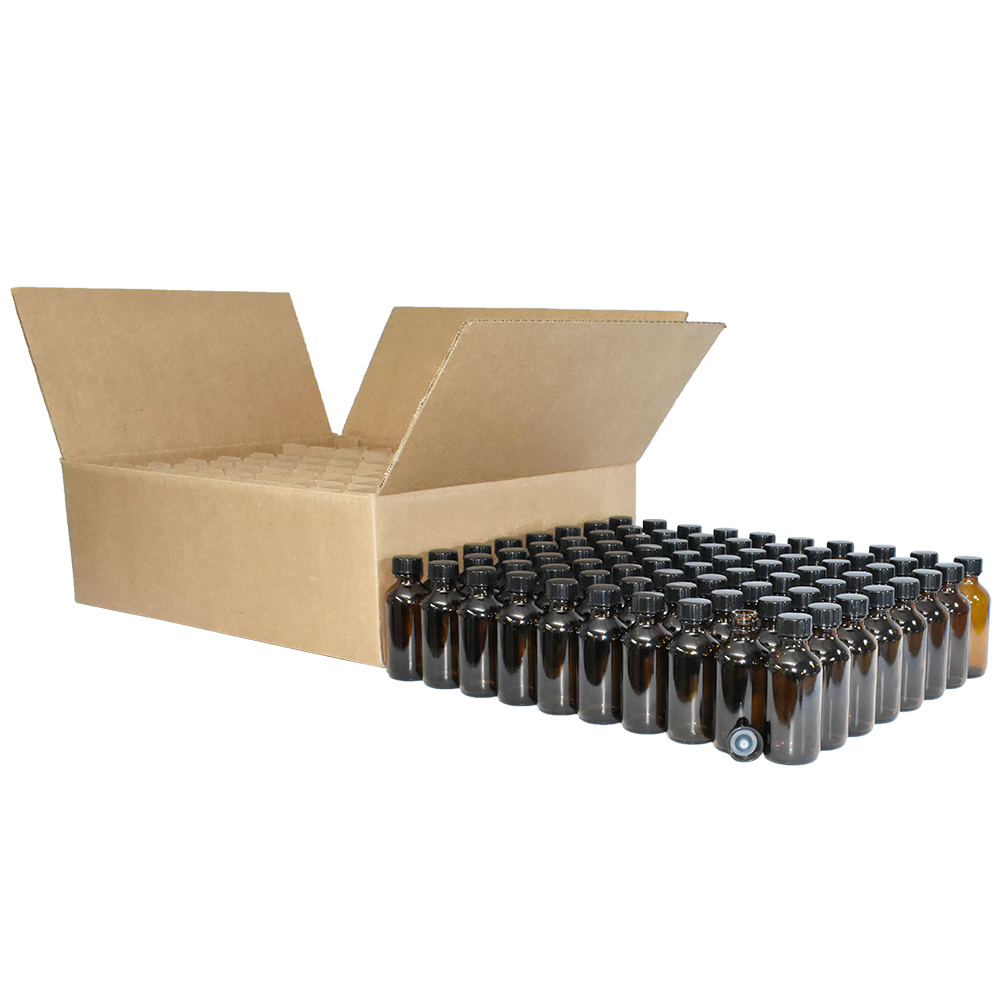 2 oz. Amber Boston Round with Black Cone Cap (20/400) (V23) (V20)