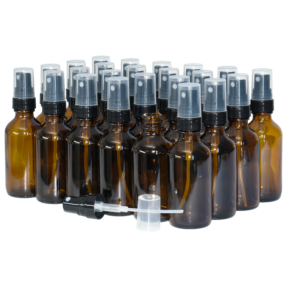 2 oz. Amber Boston Round with Black Fine-Mist Sprayer (.16 ml Per Spray) (20/400) (V23) (V20)