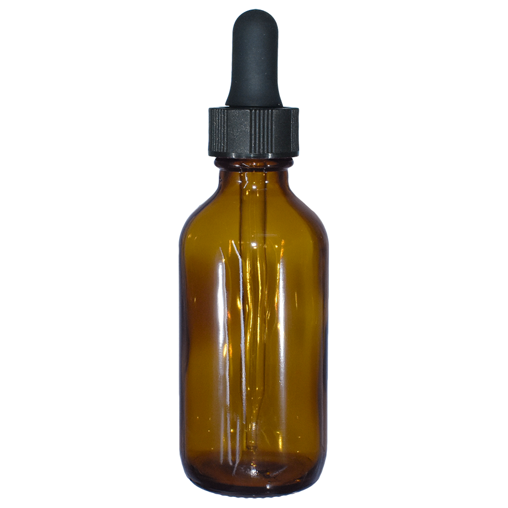 2 oz. Amber Boston Round with Black Glass Dropper (20/400) (V23) (V25)