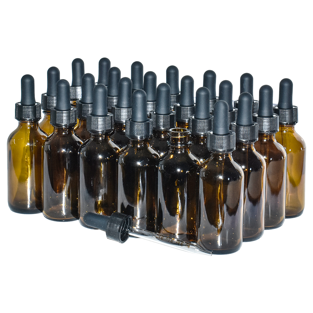 2 oz. Amber Boston Round with Black Graduated Glass Dropper (20/400) (V23) (V20)