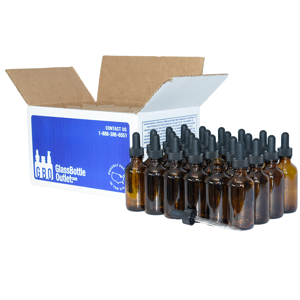 2 oz. Amber Boston Round with Large Bulb Graduated Black Glass Dropper (20/400) (V23) (V15)