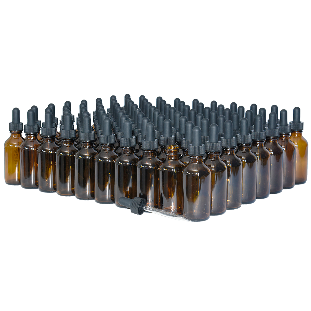 2 oz. Amber Boston Round with Large Bulb Graduated Black Glass Dropper (20/400) (V23) (V15)