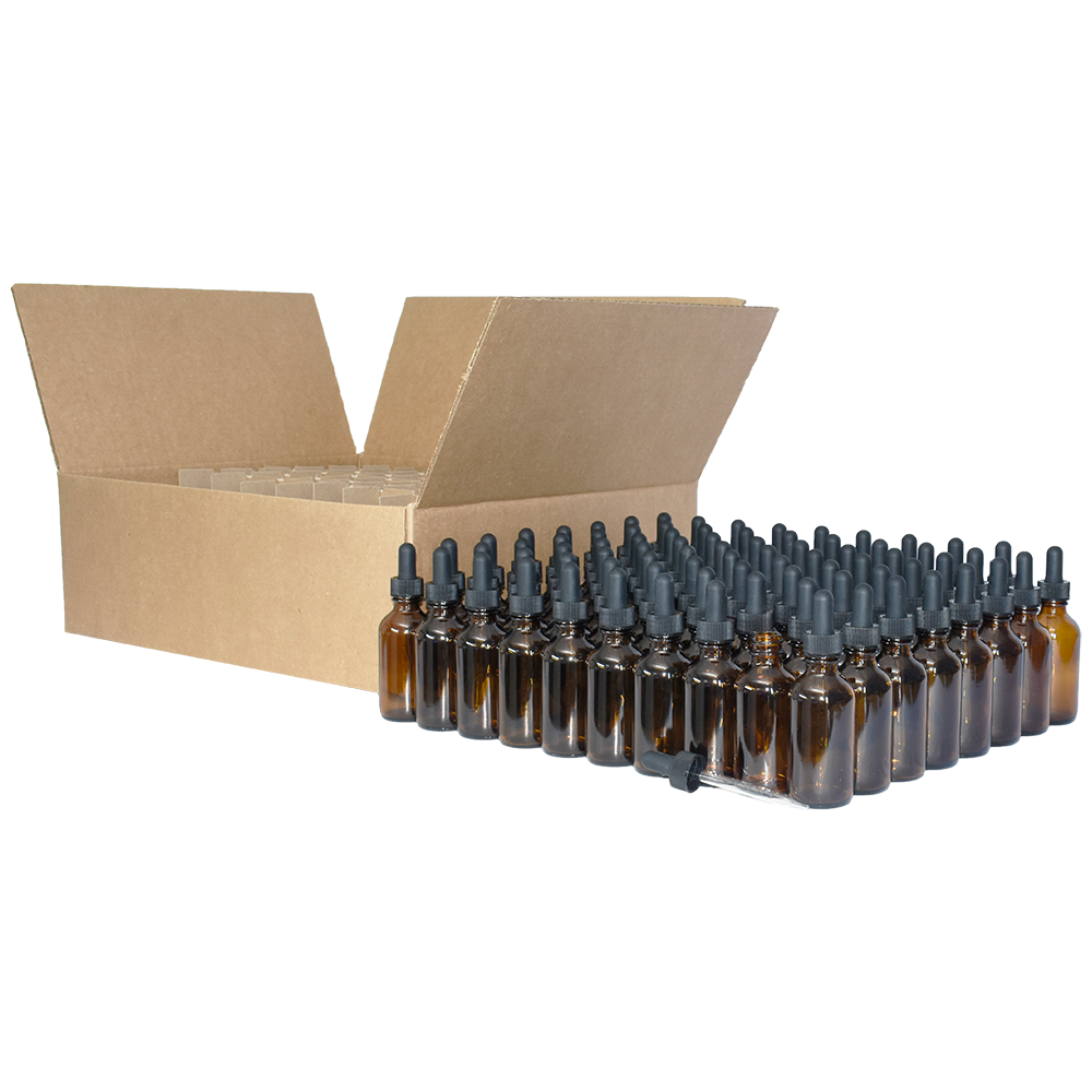 2 oz. Amber Boston Round with Large Bulb Graduated Black Glass Dropper (20/400) (V23) (V15)