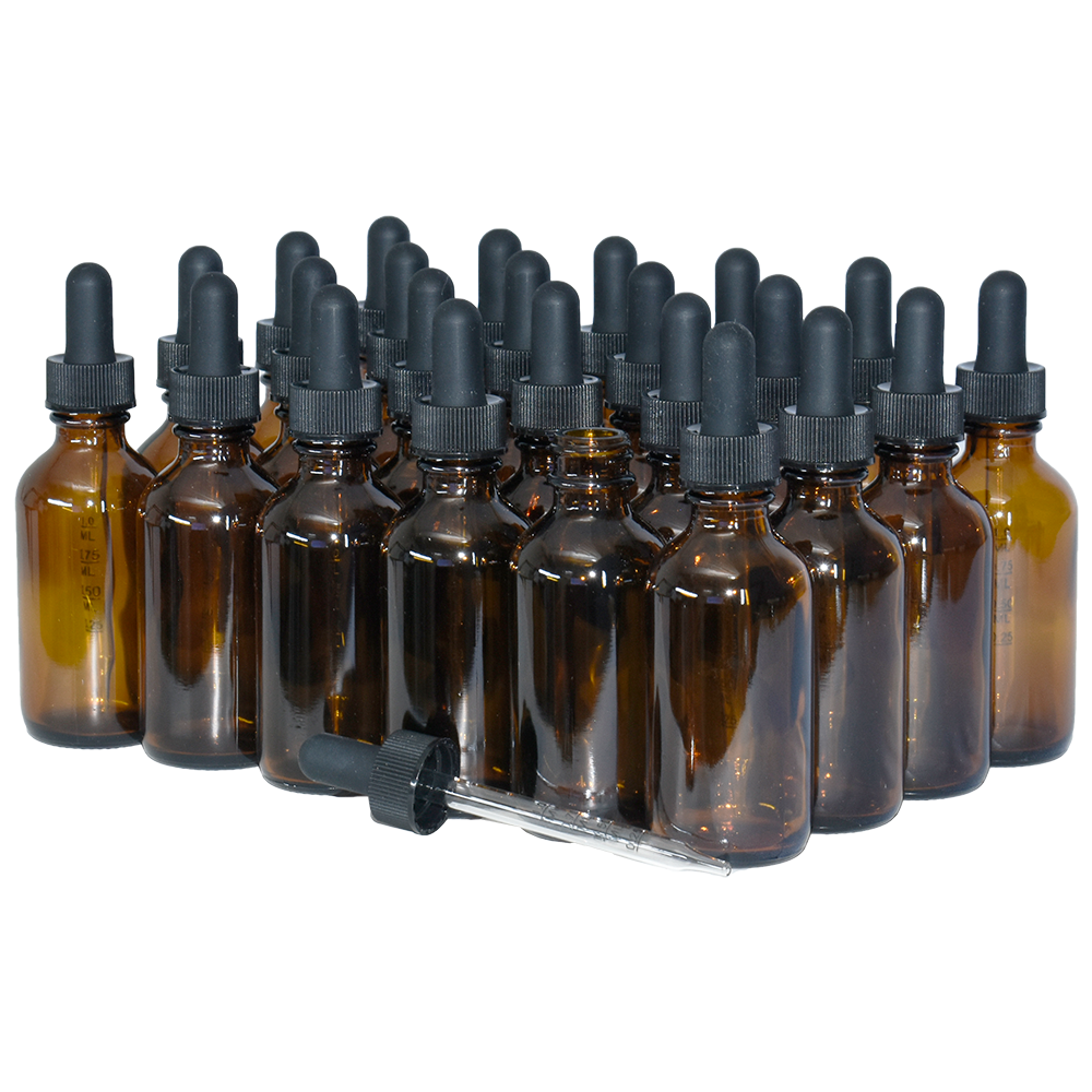 2 oz. Amber Boston Round with Large Bulb Graduated Black Glass Dropper (20/400) (V23) (V15)