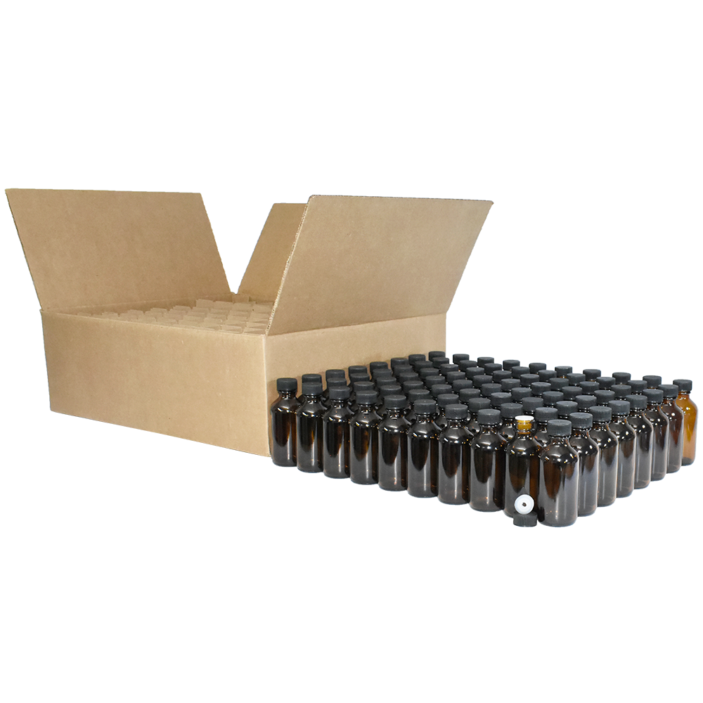 2 oz. Amber Boston Round with Reducer and Black Cap (20/400) (V23) (V6)