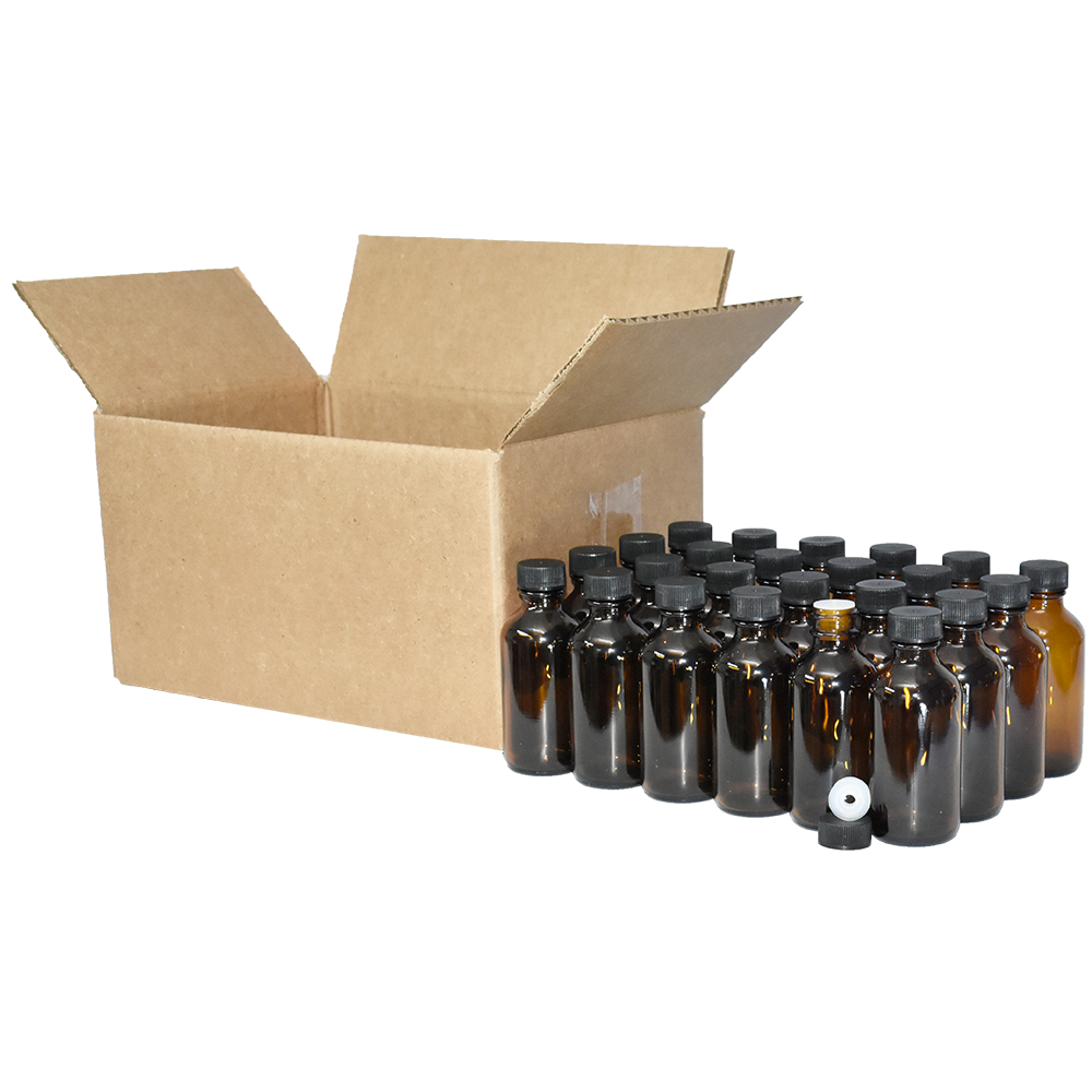 2 oz. Amber Boston Round with Reducer and Black Cap (20/400) (V23) (V6)