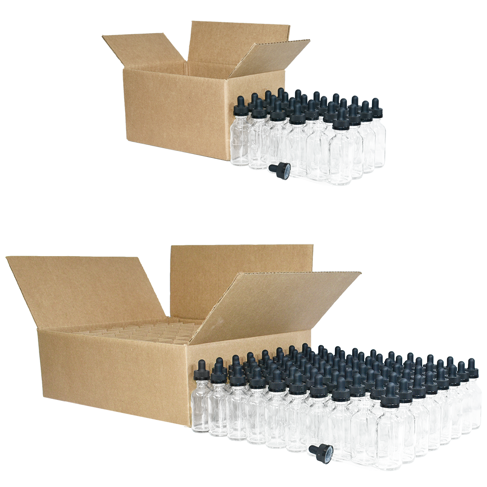 2 oz. Clear Boston Round with Black Child-Resistant Glass Dropper (20/400) (V23) (V8)