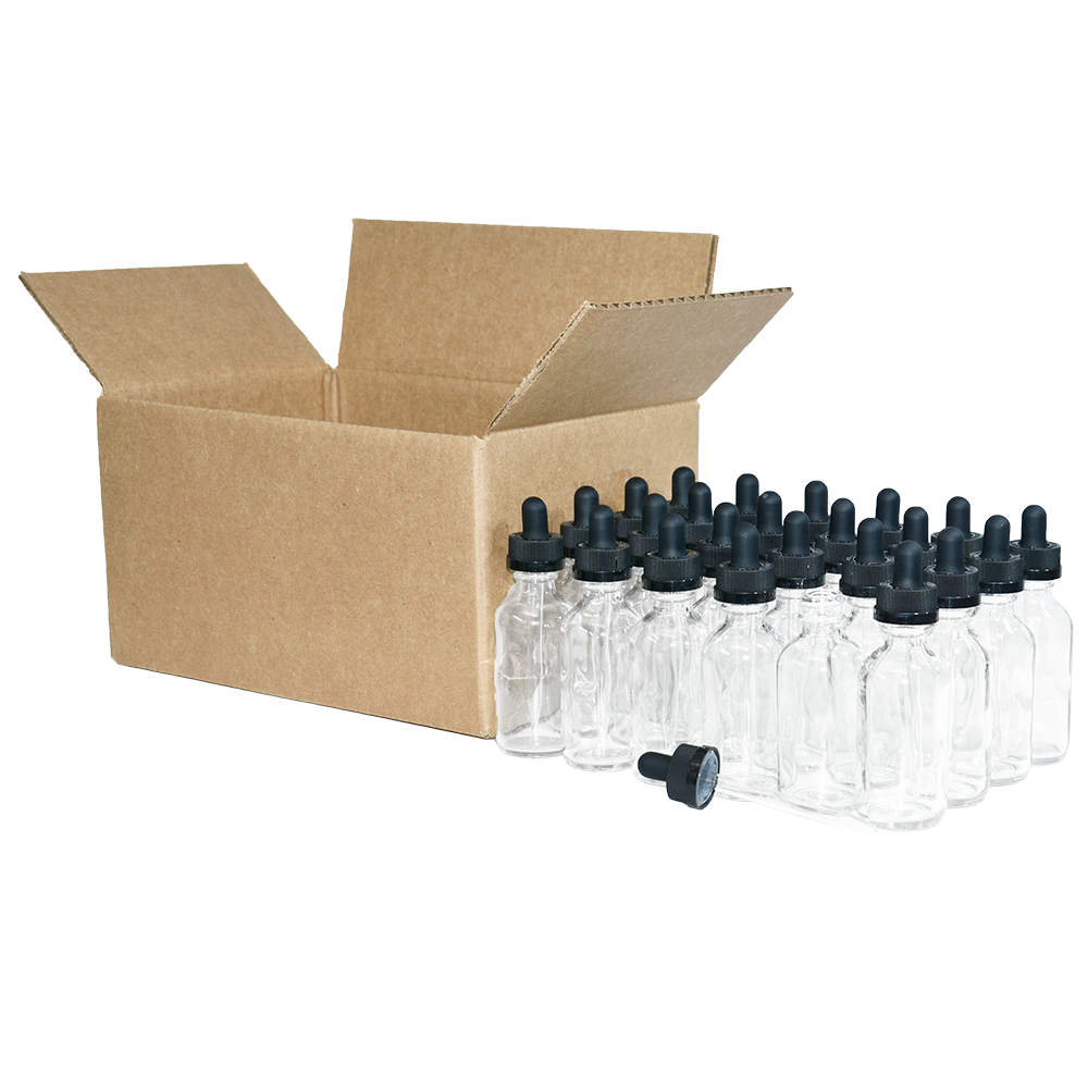 2 oz. Clear Boston Round with Black Child-Resistant Glass Dropper (20/400) (V23) (V8)